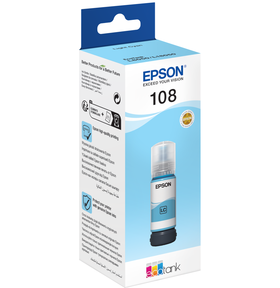 EPSON 108 CYAN CLAIR - BOUTEILLE D'ENCRE EPSON ECOTANK D'ORIGINE (C13T09C54A)