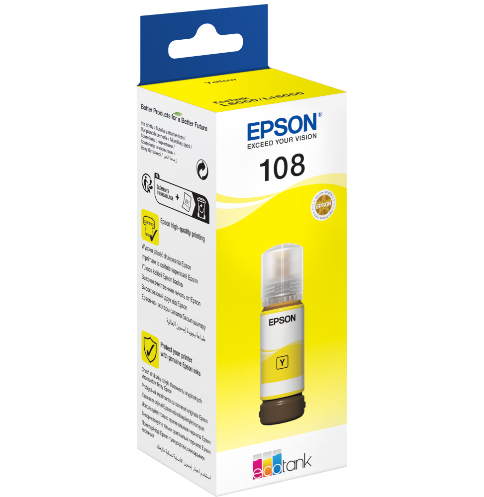EPSON 108 JAUNE - BOUTEILLE D'ENCRE EPSON ECOTANK D'ORIGINE (C13T09C44A)