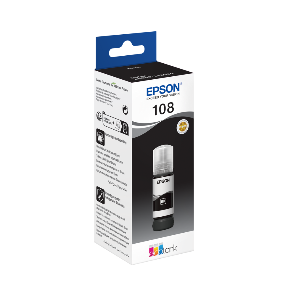 EPSON 108 NOIR - BOUTEILLE D'ENCRE EPSON ECOTANK D'ORIGINE (C13T09C14A)