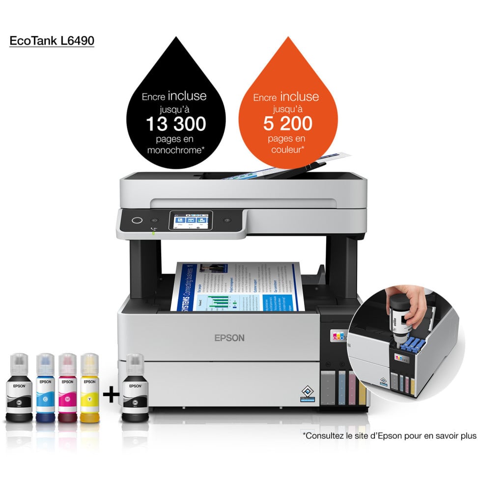 EPSON ECOTANK L6490 IMPRIMANTE MULTIFONCTION À RÉSERVOIRS RECHARGEABLES (C11CJ88404)