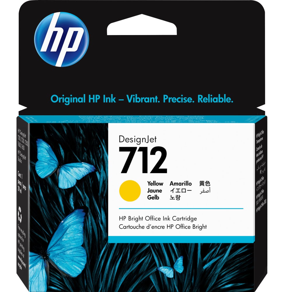 HP 712 JAUNE - CARTOUCHE D'ENCRE HP D'ORIGINE (3ED69A)