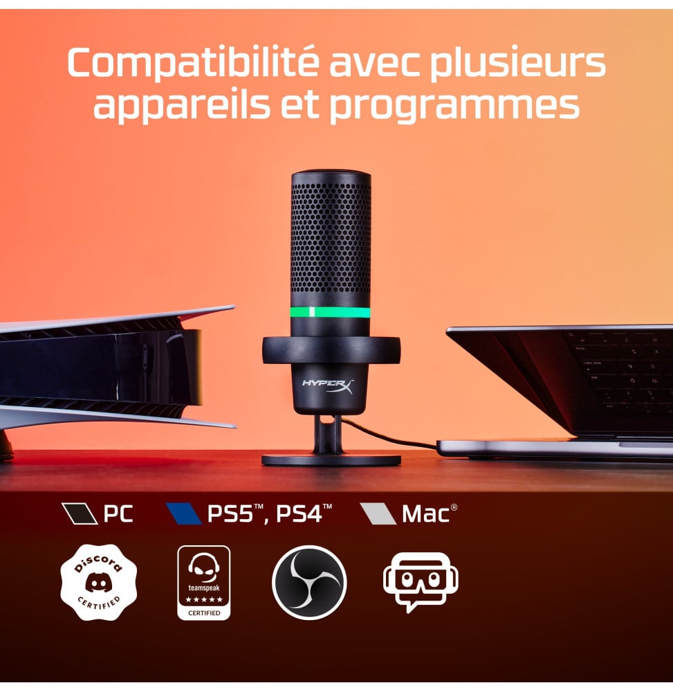 MICROPHONE USB – ÉCLAIRAGE RGB HYPERX DUOCAST (4P5E2AA)