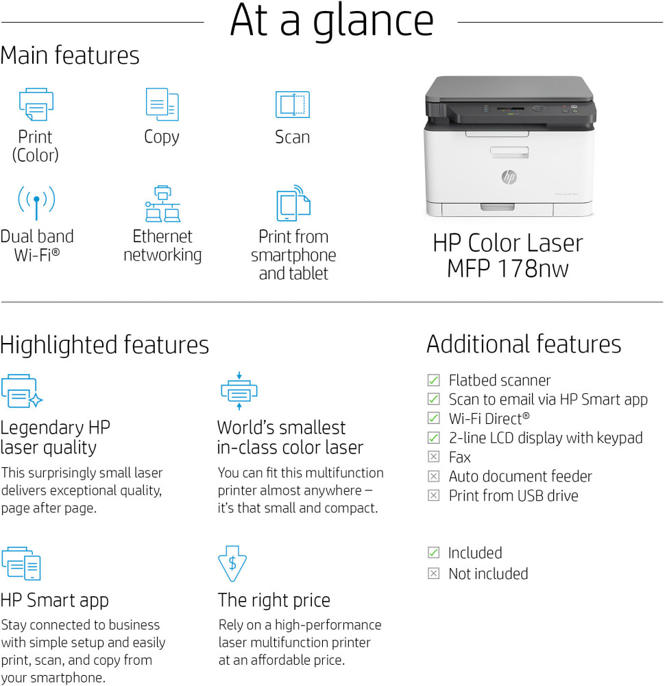 IMPRIMANTE MULTIFONCTION LASER COULEUR HP 178NW (4ZB96A)
