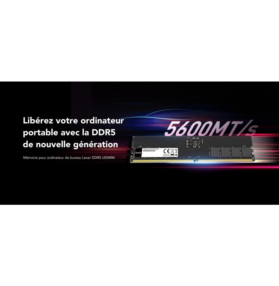 BARRETTE MÉMOIRE LEXAR U-DIMM 16 GO DDR5 5600 MHZ - PC BUREAU (LD5U16G56C46ST-BGS)