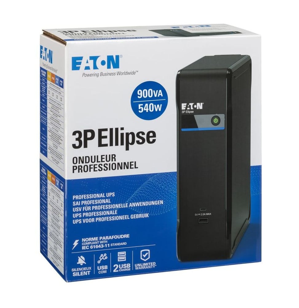 ONDULEUR OFF-LINE EATON 3P ELLIPSE 3P900UF - 540 W / 900 VA - 4 PRISES FR + USB