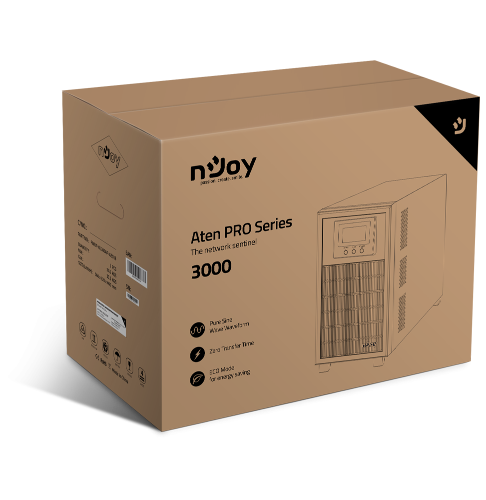 ONDULEUR ON-LINE NJOY ATEN PRO 3000 - 2700 W / 3000VA - 4 PRISES FR (PWUP-OL300AP-AZ)