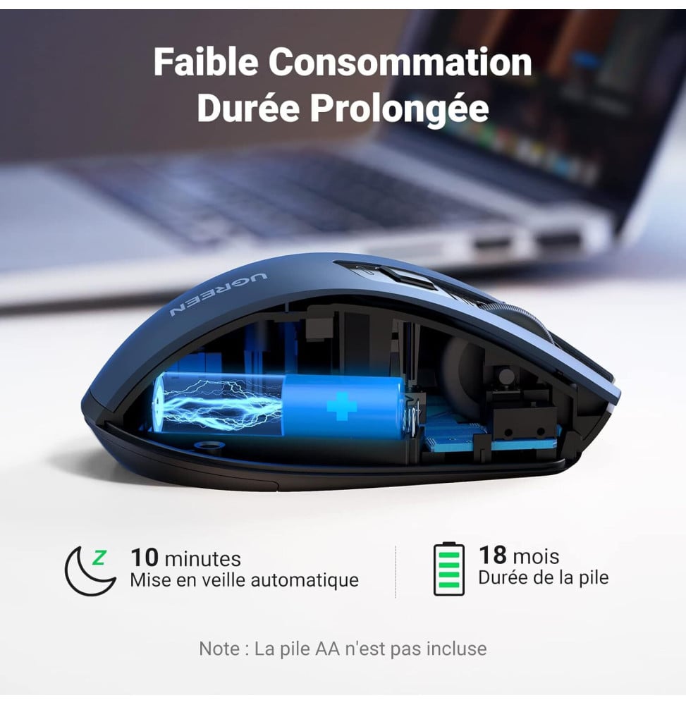SOURIS SANS FIL UGREEN DESIGN ERGONOMIQUE 2.4 - BLUE (15064)