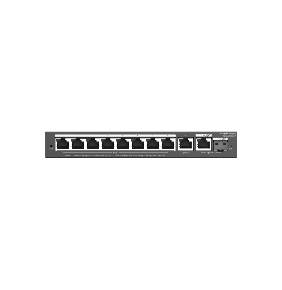 SWITCH ADMINISTRABLE REYEE RG-ES210GS-P 8 PORTS POE / 1 SFP 120W