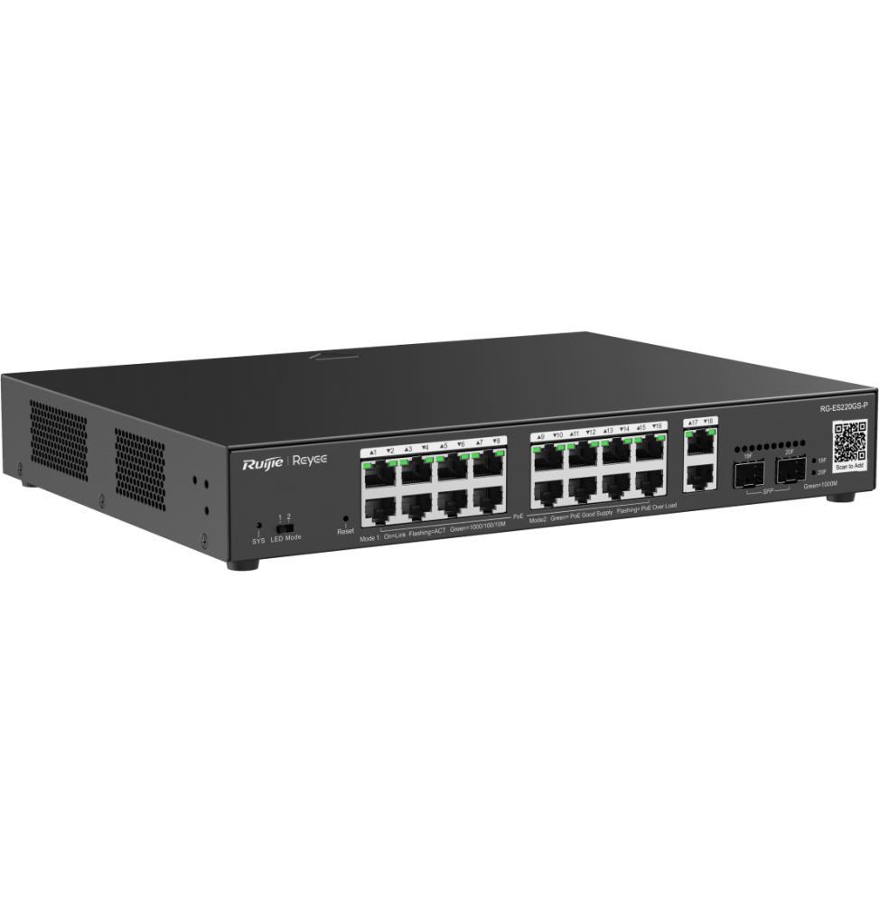 SWITCH ADMINISTRABLE REYEE RG-ES220GS-P 20 PORTS - 16 POE+ / 2SFP 250W