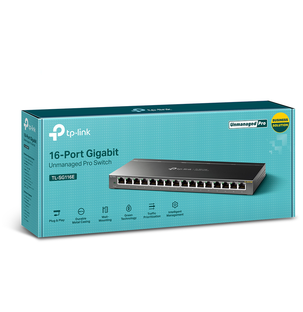 SWITCH DE BUREAU TP-LINK TL-SG116E NON ADMINISTRABLE PRO 16 PORTS GIGABIT