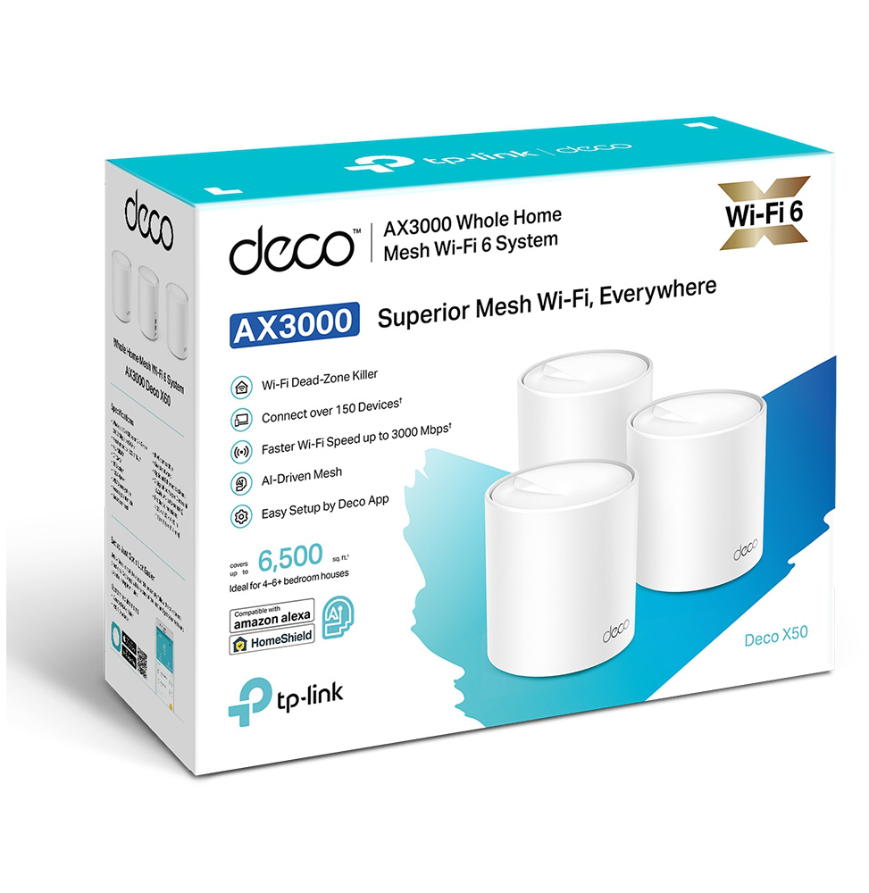 SYSTÈME MESH WIFI 6 TP-LINK DECO X50 AX3000 POUR TOUTE LA MAISON 3 PACKS (DECOX50_3-PACK)