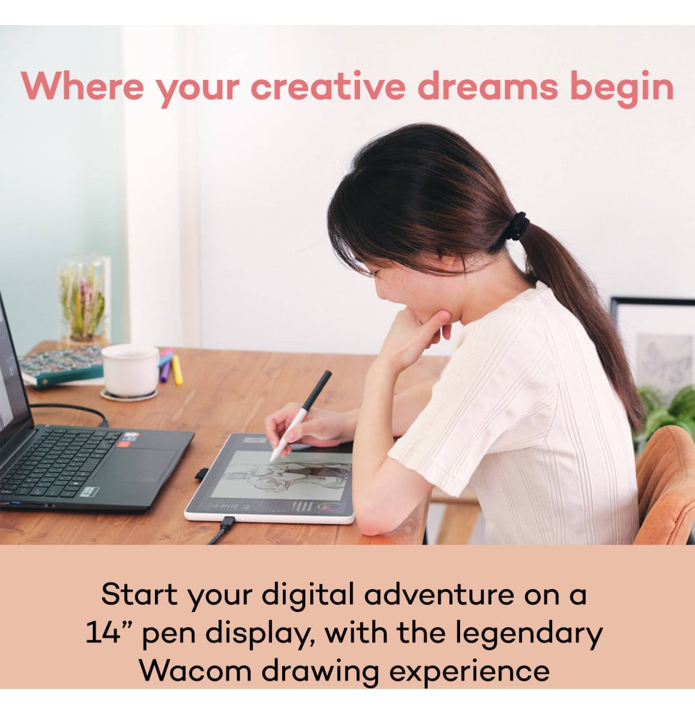 TABLETTE GRAPHIQUE WACOM ONE 14 AVEC ÉCRAN FULL HD 14" ET STYLET WACOM ONE PEN (DTC141W0)
